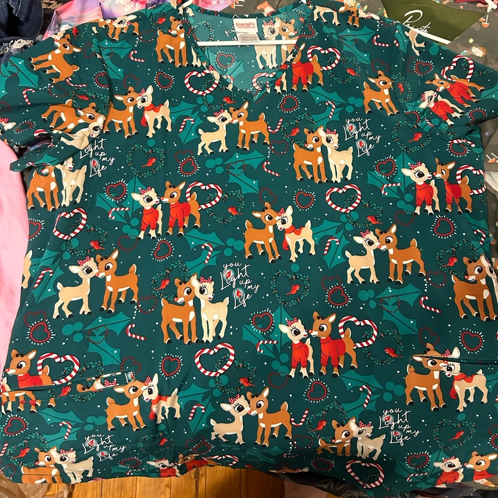 Rudolph Christmas 3XL scrub top
